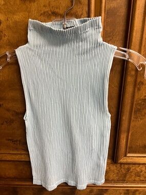 The Limited Pale Blue Ribbed Mock Neck Tank